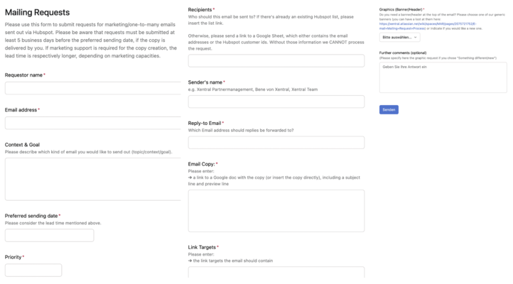 Graphic 2: Example of Xentral´s internal email request process for point in-time emails