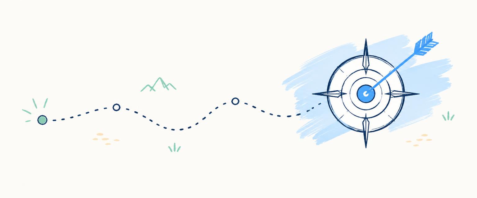 Hand-drawn strategy path to a clear target